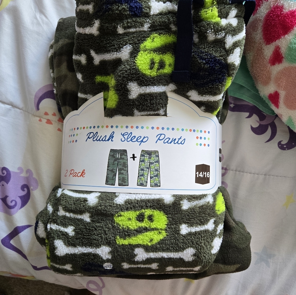 Plush Sleep Pants 2-Pack for Kids - Green and Black